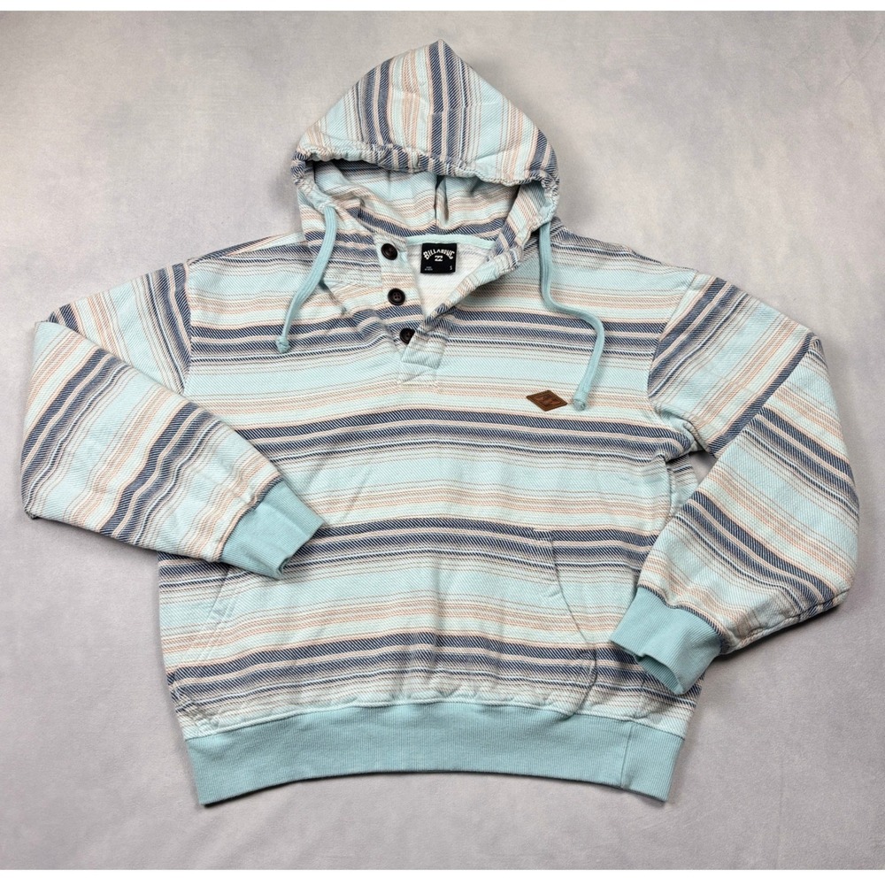 Billabong Mens Blue Striped Baja Henley Hoodie Sweatshirt Small‎ 24A411503